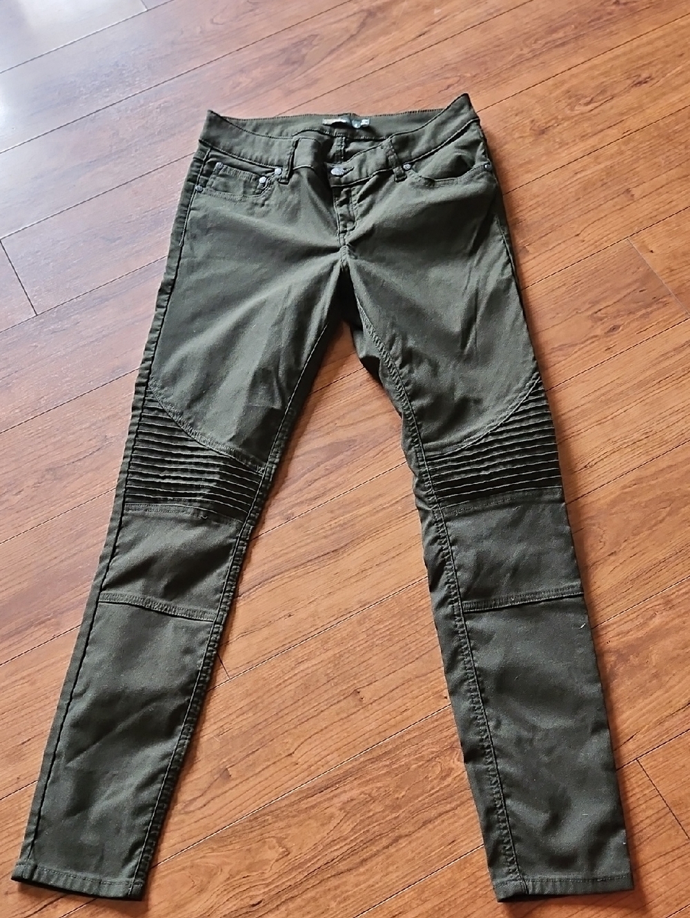 Prana Brena Motto Olive Green Moto-Style Skinny Pants